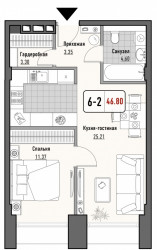 Однокомнатная квартира 46.9 м²